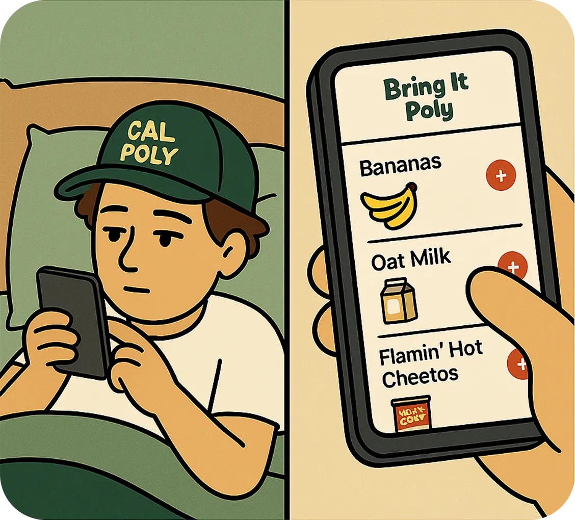 Student ordering groceries from bed